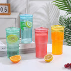 20 OZ Glass Cup with Lids and Glass Straws, High Borosilicate Iced Coffee Glass Tumblers with Lid and Straw for Drinks, 2pcs Reusable Wide Mouth Smoothie Cup(Blue)