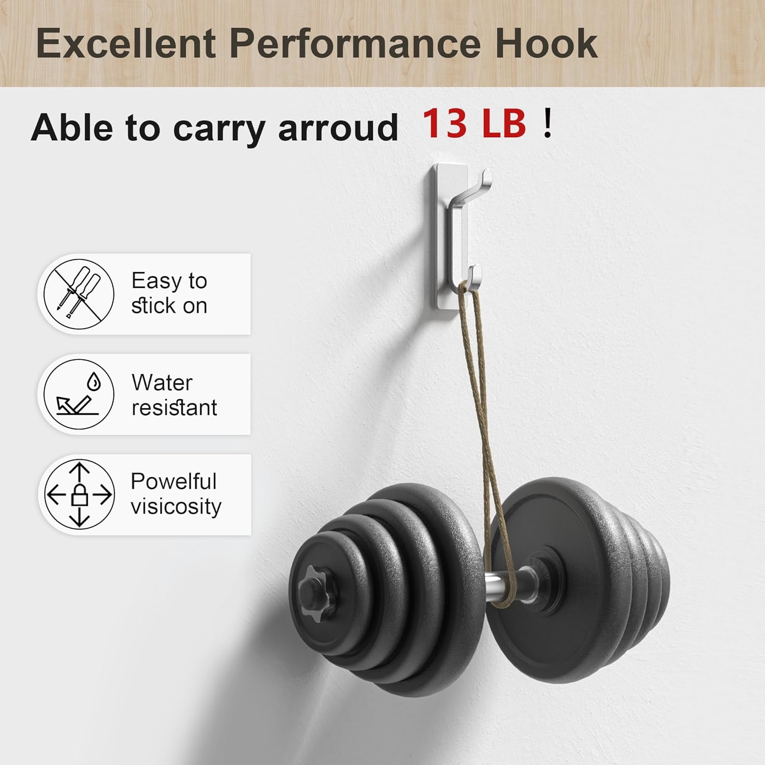 pickpiff Wall Hooks for Coat and Towel: 13LB Adhesive Door Hanger Stick on, Silver 4 Pack