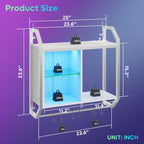 Bestier LED Gaming Floating Shelves for Wall, 25" Wall Mounted Shelf Pipe Adjustable Glass Shelves, White Hanging Display Rack with 6 S-Hooks Towel Bar, Gaming Bedroom Decor Shelf