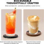 Marble Coasters: 4-Piece Set of Acacia Wood Marble Coasters, Suitable for Kitchens, Offices, and can be Used as Gifts (Black Round)