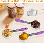 10 Pcs 1/4 Measuring Cup, 2 Oz Stainless Steel Scoop with Silicone Handle, Metal Mini Measuring Scoops Kitchen Gadgets for Cooking Baking,Coffee Bean Pet Food,Ingredients,Purple