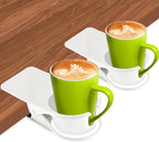 Kalolary 2PCS New Drinking Cup Holder Clip with Groove Table Bottle Cup Stand DIY Glass Cup Clamp Storage Saucer Clip Water Coffee Mug Holder Saucer Clip for Home Desk, White