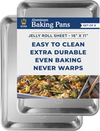 Ultra Cuisine Stainless Steel Jelly Roll Sheet Cooling Rack Set & Aluminum Baking Pan Set - Professional Quality, Fits Jelly Roll Sheet Pans - Cookie Sheet for Baking - 10"x14.75" Rack, 16"x11" Pan