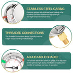 -30inHG-60PSI Stainless Steel Liquid Filled Pressure Gauge, 2.5" Dial Size, 1/8" NPT Lower Mount, for Tube, Water Pump, Gas, Liquid, Pressure Test (with Range Mark Pointer)