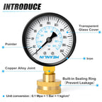 MEANLIN MEASURE 0-200Psi Water Pressure Gauge, 3/4" Female 2.5" FACE DIAL Water Pressure Test Gauge, Water Pressure Gauge for Home with Sealing Ring