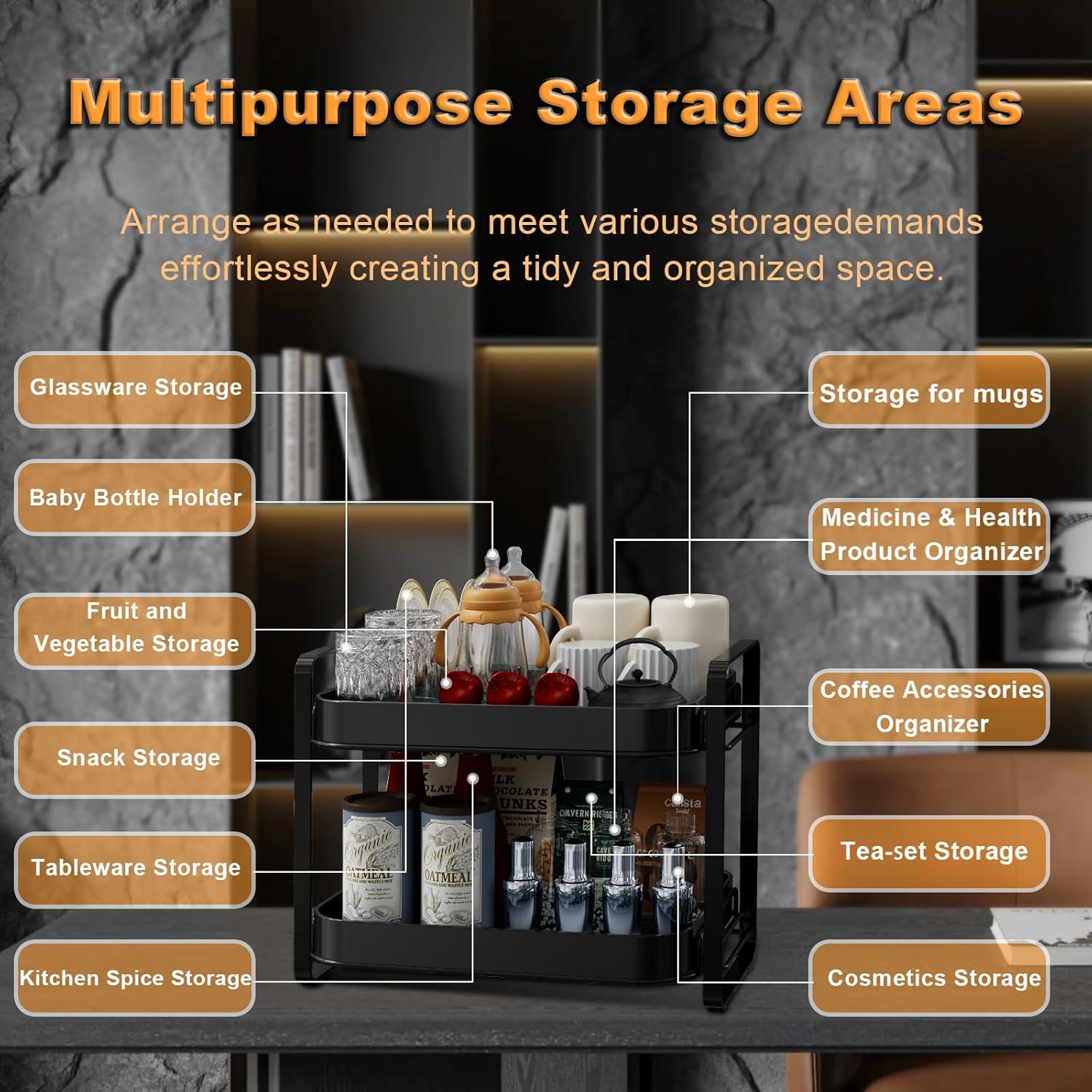 2-Tier Cup Drying Rack & Coffee Bar Accessories with Drying Tray, Coffe Mug Holder Rack for Countertop - Baby Bottle Organizer, Sippy Cup Storage, Tea holder & Glass Cup Organizer