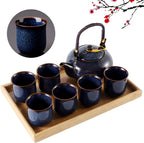 DUJUST Japanese Tea Set for 6, Kiln Altered Glaze Porcelain Tea Set with 1 Teapot, 6 Tea Cups & 1 Tea Tray, Unique Chinese Tea Sets for Adults/Tea Lovers/Women/Men, Dark Blue