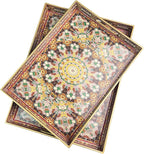 2pcs Boho Red Decorative Serving Tray, Modern Plastic Tray with Handles for Coffee Table, Living Room, Ottoman, Home Decor, Large, 15.7"*11.8"*1.6", Small 13.7"*9.8",