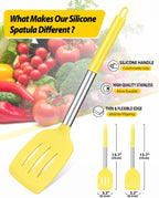 Pack of 2 Silicone Solid Turner, Non Stick Slotted Kitchen Spatulas, High Heat Resistant BPA Free Cooking Utensils, Ideal Cookware for Fish, Eggs, Pancakes(Yellow)