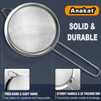 Anaeat Fine Mesh Strainers - Premium Stainless Steel Colander Sieve Sifters, with Durable Mesh and Sturdy Handle, Excellent for Sifting Dry ingredients, Flour, Pastas, Rice, Tea (3.15"+5.5"+7.87")