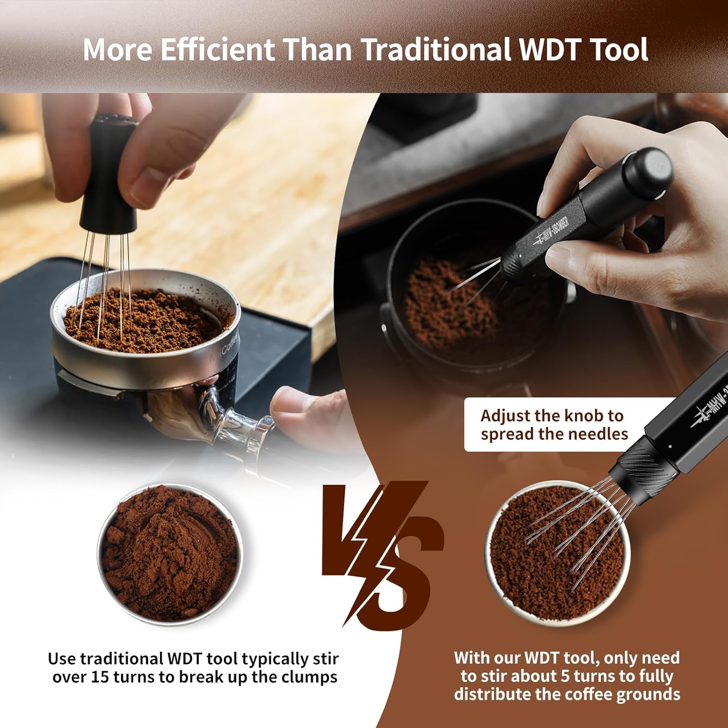 MHW-3BOMBER WDT Tool Espresso Distribution Tool Retractable Espresso Coffee Stirrer, Adjustable Range Coffee Distributor for Barista, Magnetic Store, 0.4mm 8 Needles with 8 Extra, Gold, T6190-OS