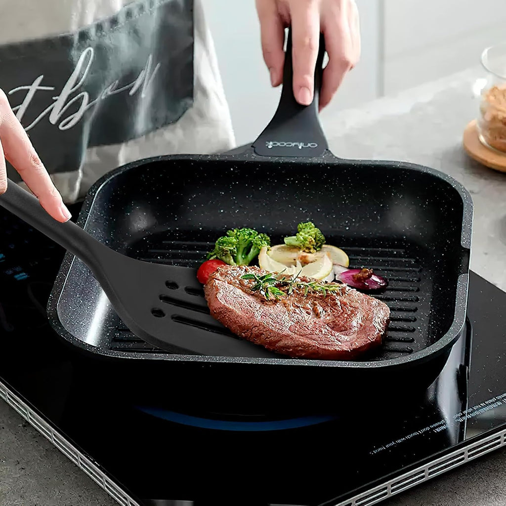 Silicone Kitchen Cooking Utensils Set: MOACC Heat Resistant 13inch Long Kitchen Gadgets, BPA Free Non Stick Rubber Cook Accessories For Food Prep, Frying, Serving, Basting (Black)