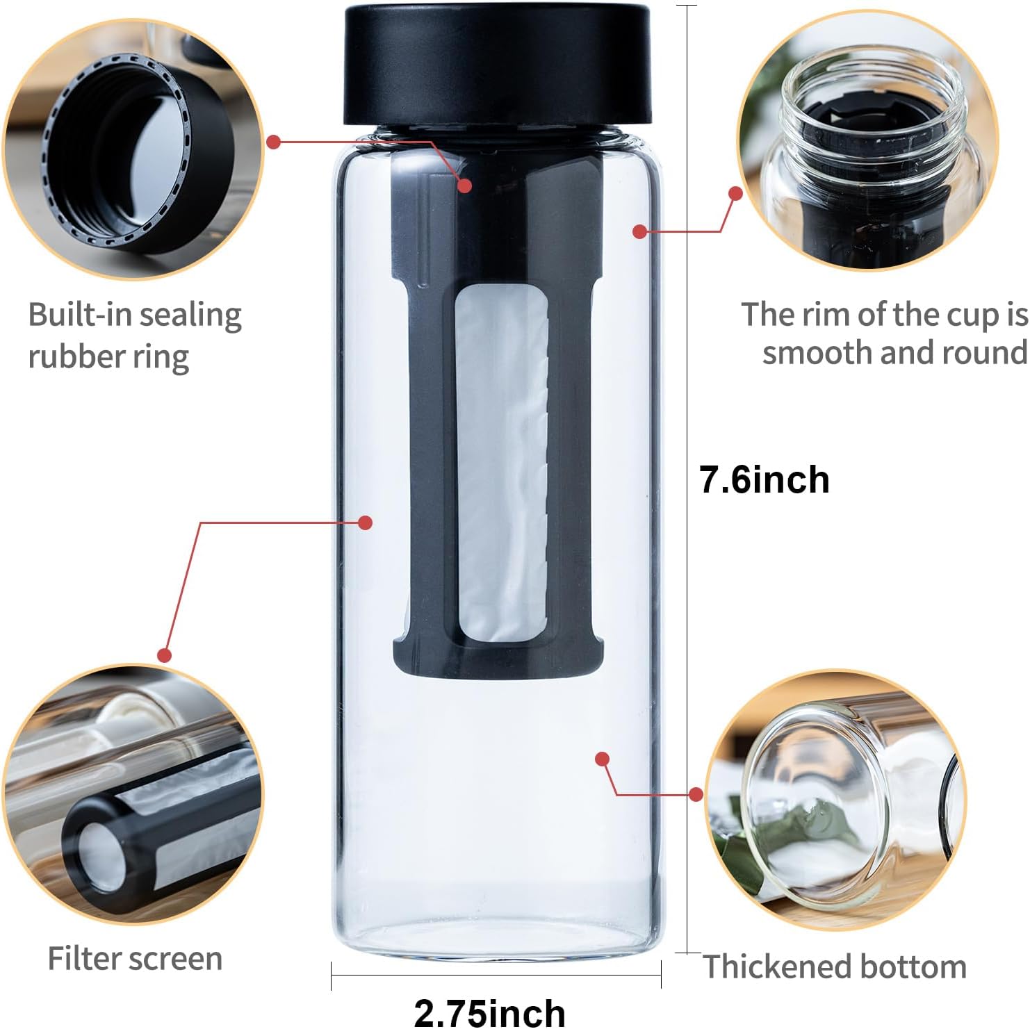 19oz Cold Brew Bottle, Cold Brew Maker with Removable Filter, BPA - Free Portable Cold Brew Tea Bottle for Iced Tea, Cold Brew & Fruit Infusion (Black+White)