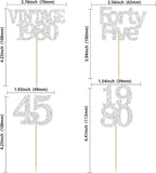 Gyufise 24Pcs 45th Birthday Cupcake Toppers Glitter Cheers to 45 Fabulous Forty Five Vintage 1980 Cupcake Picks 45th Birthday Wedding Anniversary Party Cake Decorations Supplies Silver