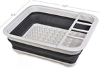 Masirs Pop-Up Collapsible Dish Drying Rack: Convenient Storage, Drains into Sink, Eight Large Plate Capacity, Sectional Cutlery and Utensil Compartment. Compact and Portable Design.