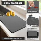 Dish Drying Mat Super Absorbent – 24" x 16" Coffee Mat for Countertops – Non-Slip Drying Mat for Kitchen Counter – Easy to Clean Water Absorbent Mat – Large Dish Drying Mats (Dark Gray)