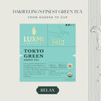 Luxmi Estates Tokyo Green Organic Green Tea (50 Tea Bags) Tea Bags For Relaxing, Calming, and Stress Relief, With Certified Organic Darjeeling Makaibari Green Tea