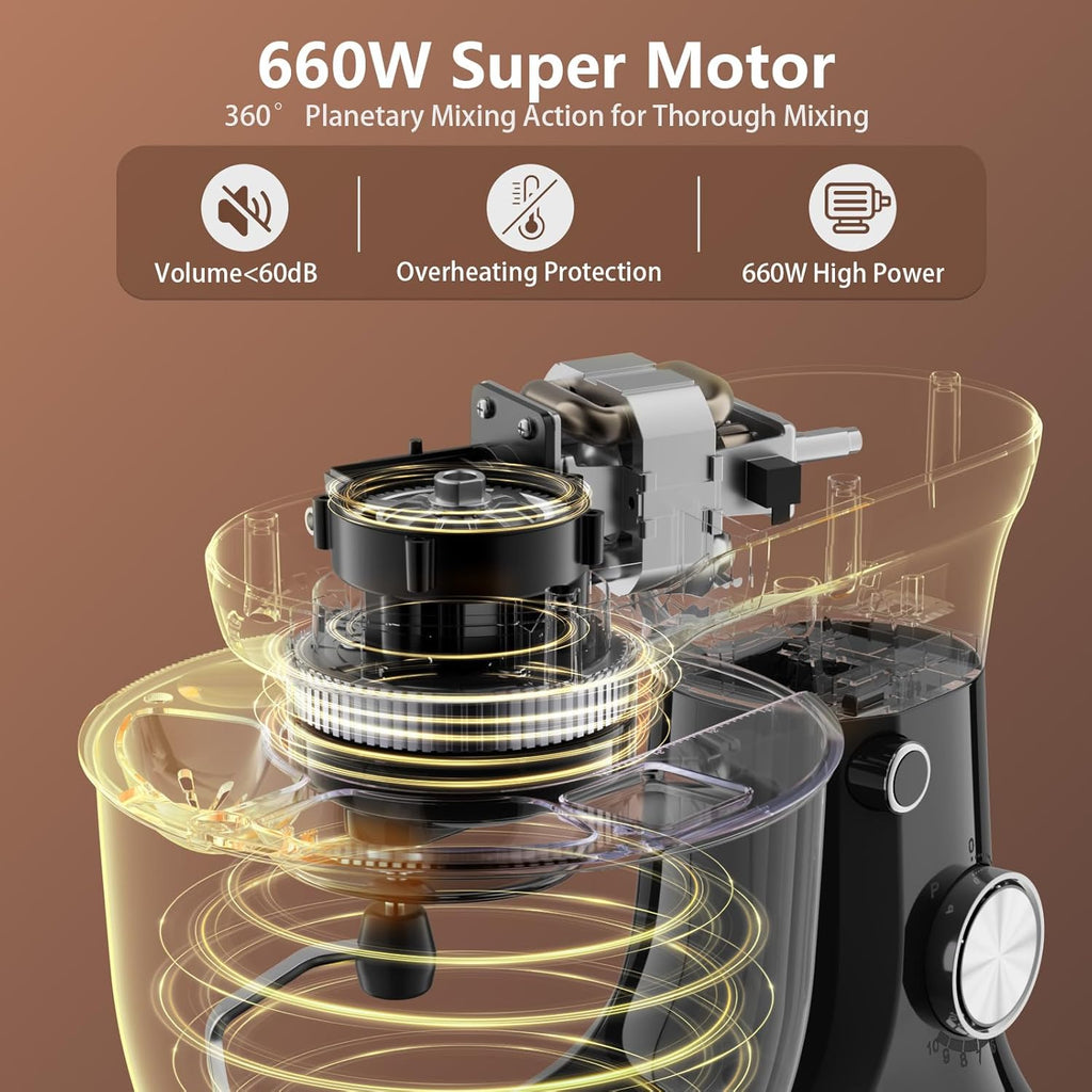 Electric Stand Mixer,10 Speeds Tilt-Head Food Mixer, 3-IN-1 Kitchen Mixer for Daily Cooks with Dishwasher-Safe 6QT Bowl,Dough Hook, Beater, Whisk (Onyx Black)