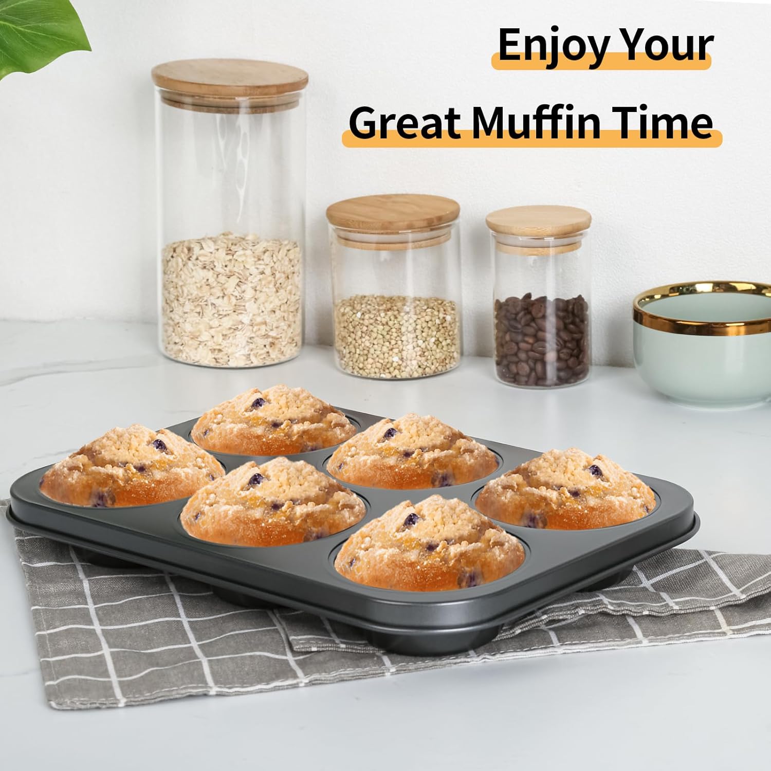 Jumbo Muffin Pan 6-Cups Cupcake Pan, Premium Large Muffin Tin for Baking, Non-Stick and Thickened Carbon Steel Jumbo Cupcake