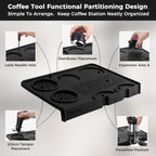 Food Grade Silicone Espresso Tamping Mat for Counter – Waterproof Non-Slip Coffee Tamper Mat for Barista Espresso Machine Accessories – Multi-Slot Tamp Station Espresso Mat for Countertop Black