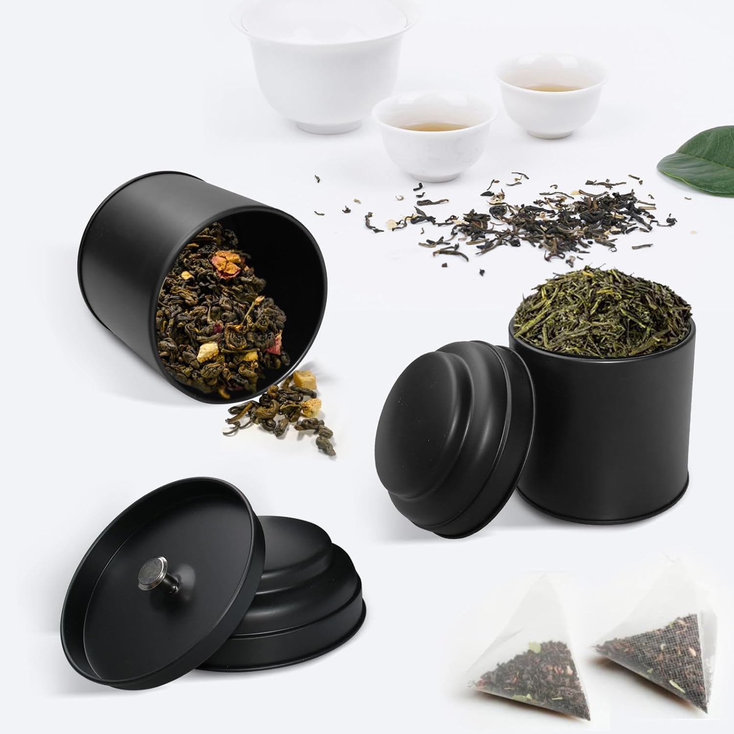 15 Pieces Tea Canisters 8 oz Round Tin Can Containers with Sealed Double Lids for Loose Leaf Tea,Coffee, Sugar, Candy, Spices Storage(Black)