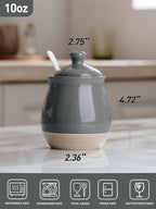 famiware Milkyway Sugar Bowl with Lid and Spoon, 10oz Ceramic Sugar Jar/Pot/Dispenser for Salt, Condiments, Spice, Seasonings, Sugar Container for Coffee Bar, Home, Kitchen, and Countertop, Dark Gray
