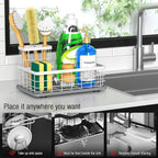 Large Family-Sized Sponge Holder for Kitchen Sink with Brush Holder - Drain-Free Non-Slip Base, 2.6mm Stainless Steel with White Rust-Resistant Coating-10.24"L x 6.5"W x 5.83"H Sink Organizer