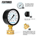 MEANLIN MEASURE 0-200Psi Water Pressure Gauge, 3/4" Female 2.5" FACE DIAL Water Pressure Test Gauge, Water Pressure Gauge for Home with Sealing Ring