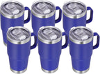VEGOND 20 oz Tumbler Bulk with Handle Lid and Straw, Stainless Steel Insulated Travel Coffee Mug Set, Spill Proof Double Wall Metal Tumblers Cups, Royal Blue 6 Pack