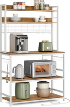 VASAGLE Hutch Bakers Rack with Power Outlet, 14 Hooks Microwave Stand, Adjustable Coffee Bar with Metal Wire Panel, Kitchen Storage Shelf, 15.7 x 39.4 x 66.9 Inches, Rustic Walnut and White UKKS038W41