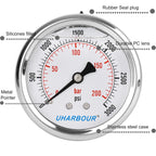 Glycerin Filled Pressure Gauge 3000psi/200bar, Stainless Steel case, Brass Inside Construction, 2-1/2" dial, 1/4" NPT Back Connection.…