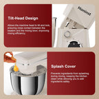 10-Speed Stand Mixer with 8-in-1 Splash Guard, Tilt-Head, 6QT Stainless Steel Bowl + Dishwasher-Safe Dough Hook/Whisk/Beater/Spatula for Baking Bread, Cakes, Cookies, Beige