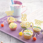 Gyufise 24Pcs Happy 30th Birthday Cupcake Toppers Glitter Thirty 30 Fabulous Vintage 1995 Cupcake Picks for 30th Birthday Wedding Anniversary Party Cake Decorations Supplies Gold