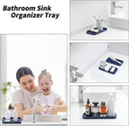 Silicone Kitchen Sink Organizer Tray for Multiple Usage,Eco-Friendly Sponges Holder for Kitchen Bathroom Counter or Sink,Dish Soap Dispenser,Scrubber,Bottle,Cup (Navy Blue, 10"×5.3")