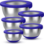 Stainless Steel Mixing Bowls with Lids – Set of 5 Large Nesting Metal Bowls for Kitchen, Baking, Cooking, Food Prep & Storage, Non-Slip Base, Dishwasher Safe,Blue