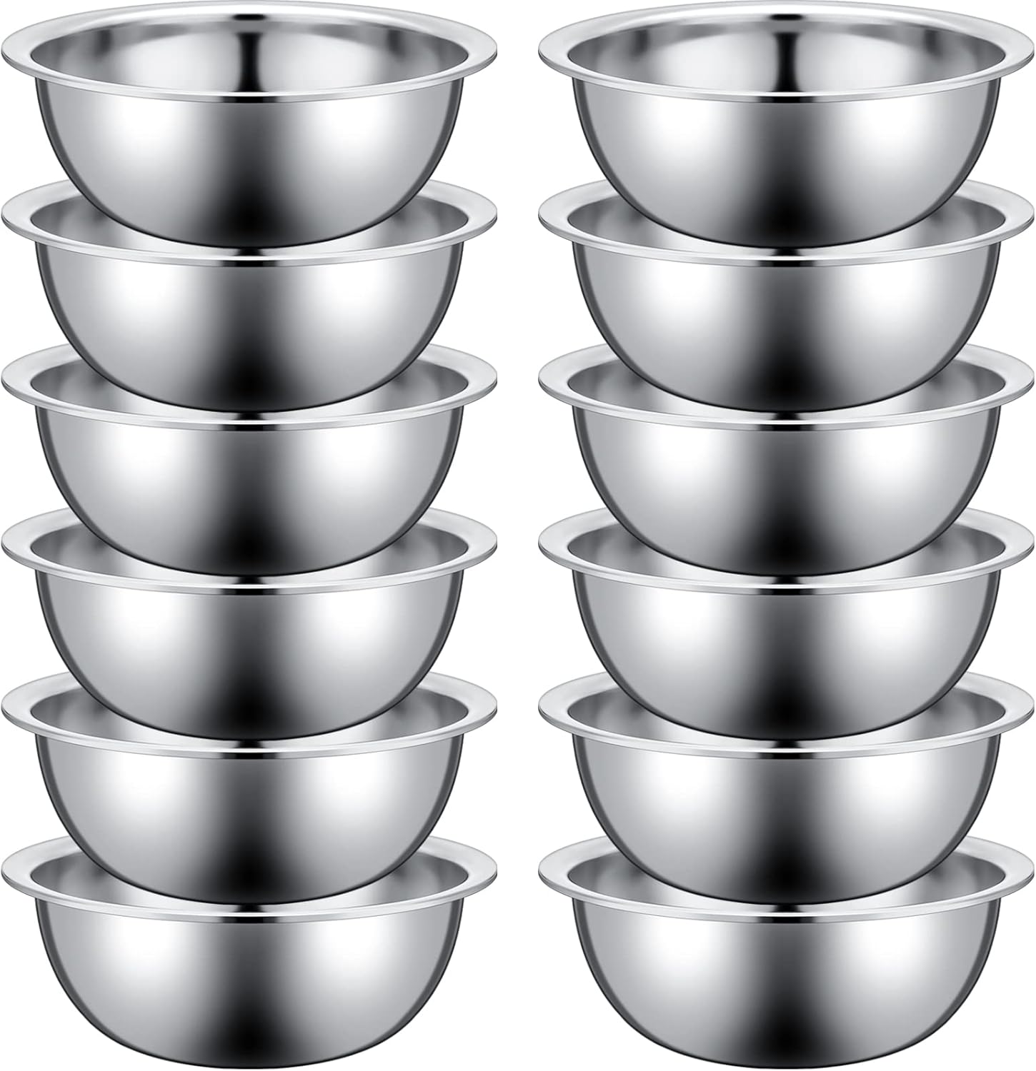 Pinkunn Set of 12 Stainless Steel Mixing Bowls, Nesting Metal Prep Salad Bowl Bulk Kitchen Large Reusable Baking Food Container for Hotel Restaurant Home Cooking, Silver(11.8 x 3.74 Inch)