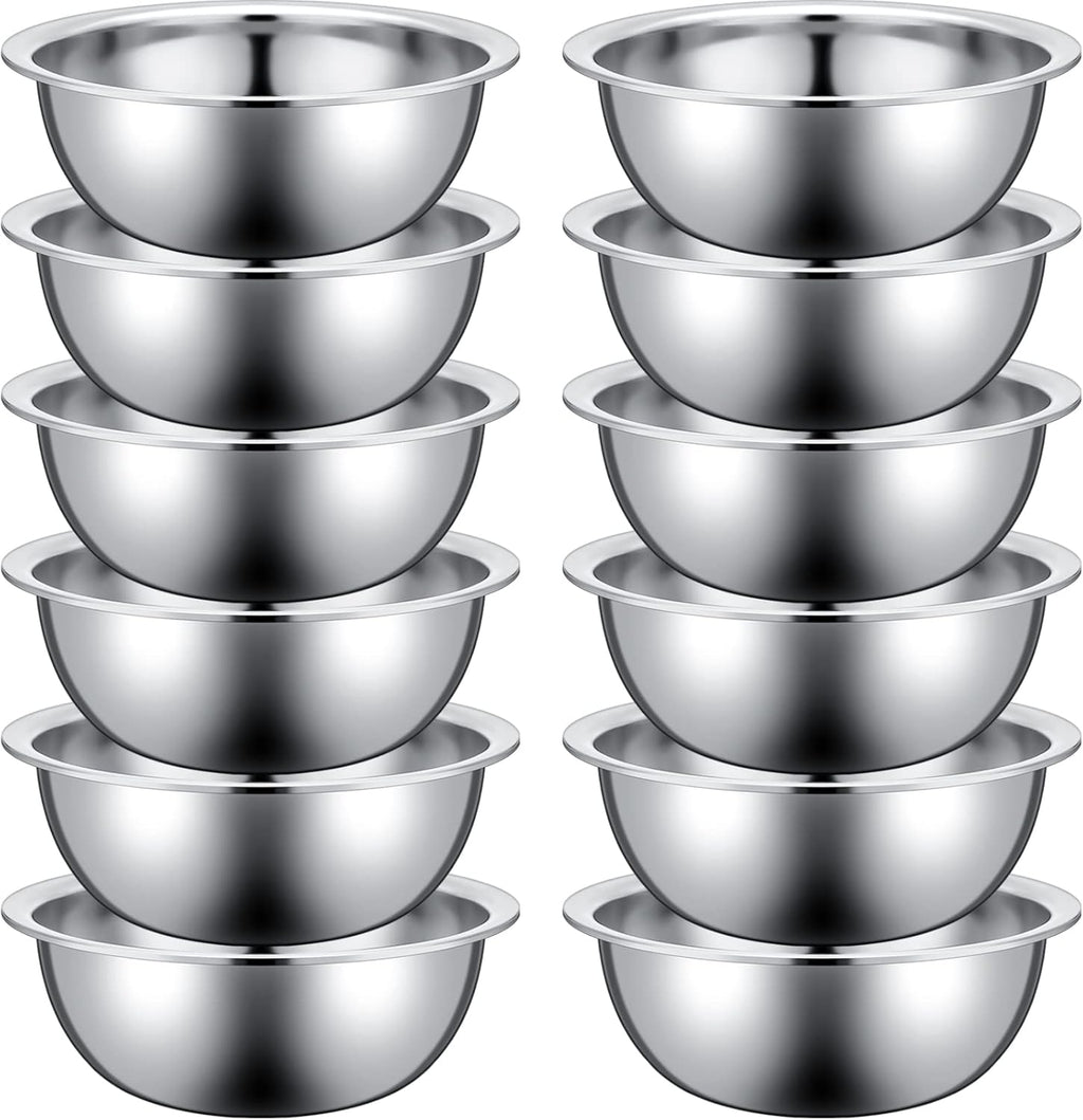 Pinkunn Set of 12 Stainless Steel Mixing Bowls, Nesting Metal Prep Salad Bowl Bulk Kitchen Large Reusable Baking Food Container for Hotel Restaurant Home Cooking, Silver(9.45 x 3.15 Inch)