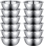 Pinkunn Set of 12 Stainless Steel Mixing Bowls, Nesting Metal Prep Salad Bowl Bulk Kitchen Large Reusable Baking Food Container for Hotel Restaurant Home Cooking, Silver(11 x 3.54 Inch)
