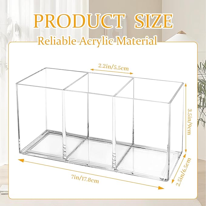 Acrylic Cutlery Organizer, 3-Sectio Clear Plastic Utensil Storage Caddy for Kitchen Countertop, Holds Forks, Knives & Spoons (1 Pcs, 7.1 x 2.6 x 3.5 in)