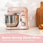 Kitchen in the Box Stand Mixer, 3.5 QT Small Electric Kitchen Mixer, 10-Speed Portable Lightweight Food Mixer with Stainless Steel Bowl, Egg Whisk, Dough Hook, Beater (Light Pink)