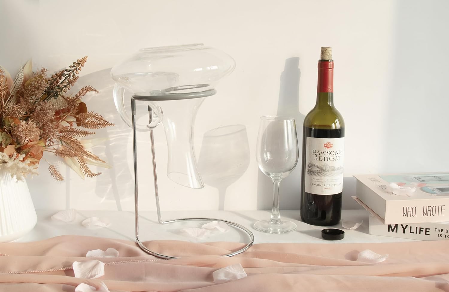 Wine Decanter Drying Stand with Rubber Coated Top to Prevent Scratches, Wine Decanter Drying Rack for Standard and Large Wine Decanters, Wine Decanter NOT Included, (with Cleaning Brush)