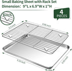 Small Baking Sheet with Cooling Rack Set [2 Baking Pans + 2 Wire Racks], CEKEE Stainless Steel Cookie Sheets for Baking, Heavy Duty & Dishwasher Safe Baking Sheets for Oven, Size 9 x 7 x 1 Inch