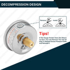 MEASUREMAN 2-1/2" Dial Size, Glycerin Filled Pressure Gauge, 0-160psi/kpa, 304 Stainless Steel Case, 1/4" NPT Center Back Mount