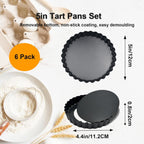 5 Inch Quiche Pans 6 Pack, Round Mini Tart Pans with Removable Bottom. Small Egg Tart Molds with Non-Stick Coating, Rugged Carbon Steel for Tart Shells Desert Making Christmas Festival Party