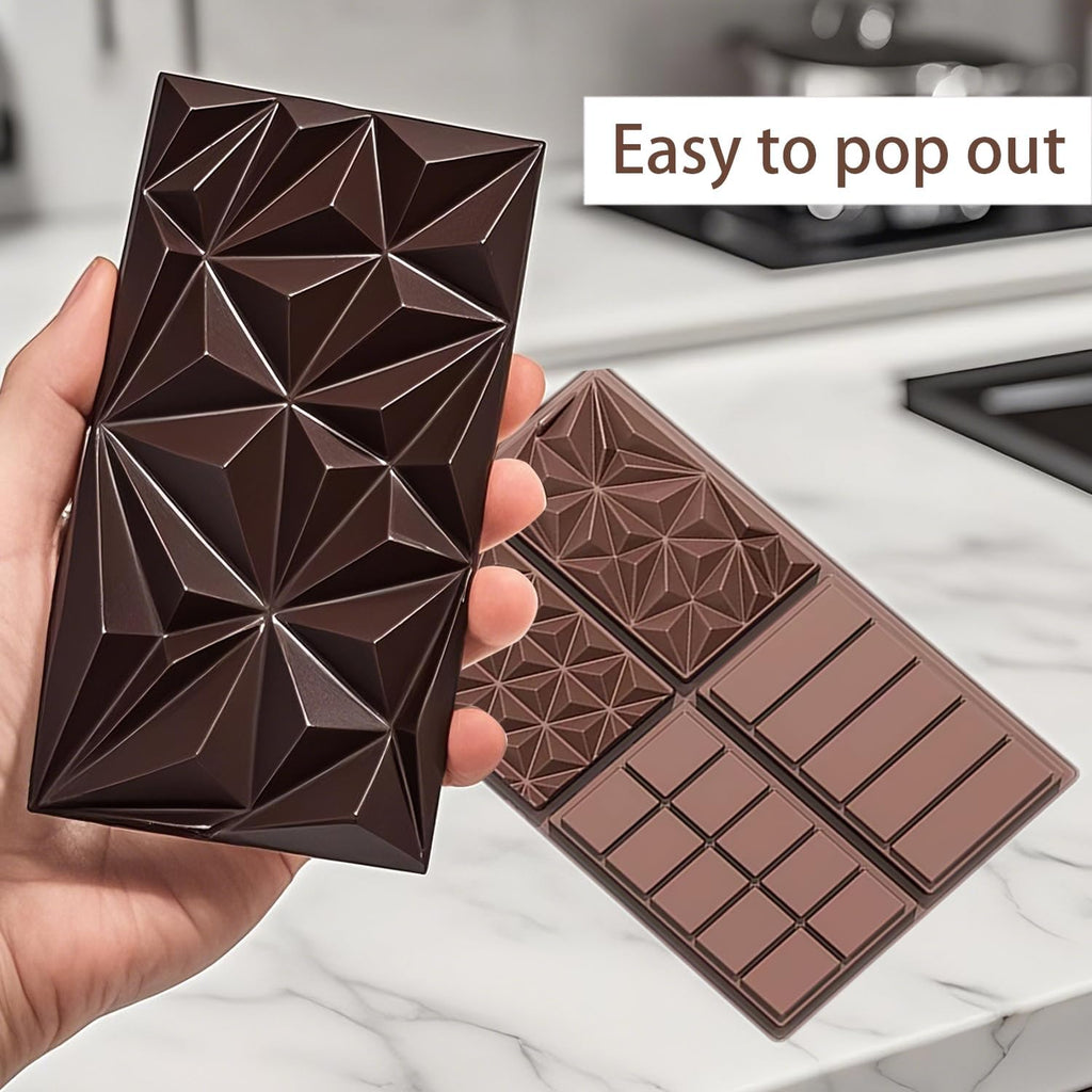 La chat 2 Packs Silicone Molds for Chocolate, Food Grade no-stick Baking, candy and butter Mold with different shape (2 packs chocolate bar)