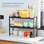 Narrow Expandable Cabinet Shelf Organizer 5.51" Width, Kitchen Counter Storage Shelves Spice Racks, Small Cupboard Countertop Tabletop Shelves Organizers, Expandable Adjustable Stackable, Load 30LBS