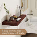 Fun Memories Rustic Real Wood Floating Shelves, 8 Inch Deep Floating Shelf Wall Mounted, 48" W x 8" D Wall Shelves Storage Shelves for Living Room, Bedroom, Bathroom, Red Brown, Set of 1