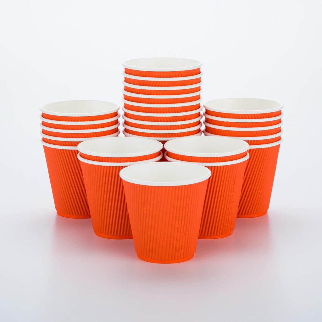 Restaurantware 8 Ounce Double Wall Disposable Coffee Cups, 500 Insulated Orange Paper Cups With Ripple Wall Design, Lids Sold Separately for Hot Beverages like Tea, Hot Chocolate, and More