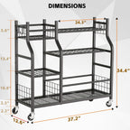 Garden Tool Organizer with Wheels for Garage and Shed, Spacious Tool Storage, Multi-Tier Design with Side Hooks for Rakes, Shovels, Brooms, and Yard Tools Rolling Cart