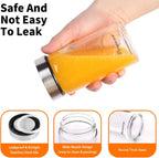 12oz Glass Juice & Water Bottles 4-Pack with Lids- Wide Mouth Reusable Borosilicate Glass- for Juicing, Smoothies, Protein Shakes, Blender & Shaker Bottle- Refillable & Dishwasher Safe(12 oz/400ml)